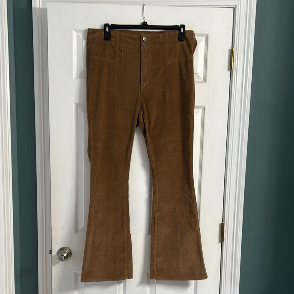 True Craft Brown Corduroy Flare Pants size 16w Corset Waist flare